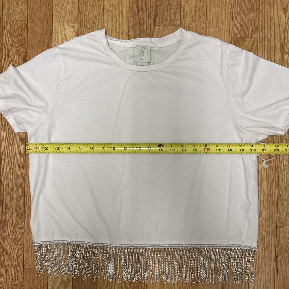 Joie White Cotton Cropped Sequin Crop Short Sleeve‎ Top - Size Large - Picture 4 of 5